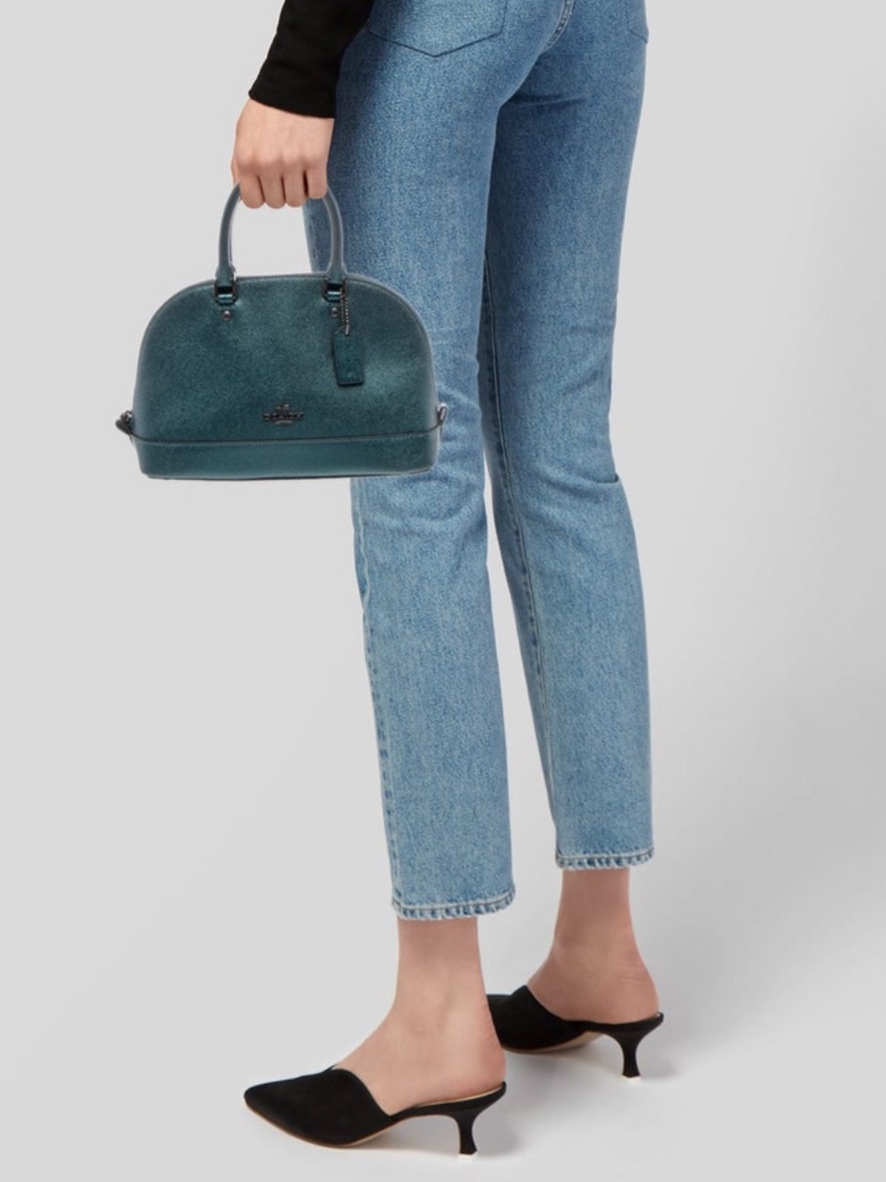 COACH Metallic Teal Sierra Satchel Bag and Matching Card Case - Picture 3 of 11